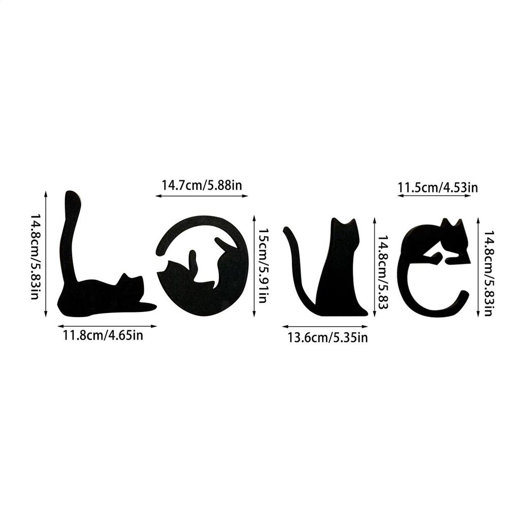 Wooden Cat Wall Decor Love Themed Cat Silhouette Art Wooden Collectible Figurines Minimalist Modern Decor For Home