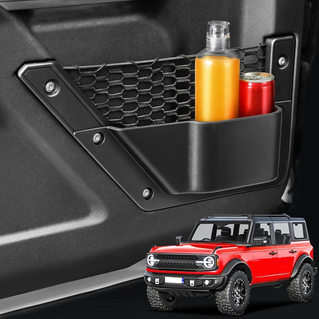 Front Door Storage Pockets For Ford Bronco Accessories -2025,Door Side Organizer Box Cup Holder Compatible With Bronco 2/4 Doors,2PCS Matte Black