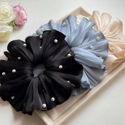 Hair Tie Imitation Pearls Large Elastic Hair Band Double Layer Soft Fabric Hair Scrunchie Hair Accessories