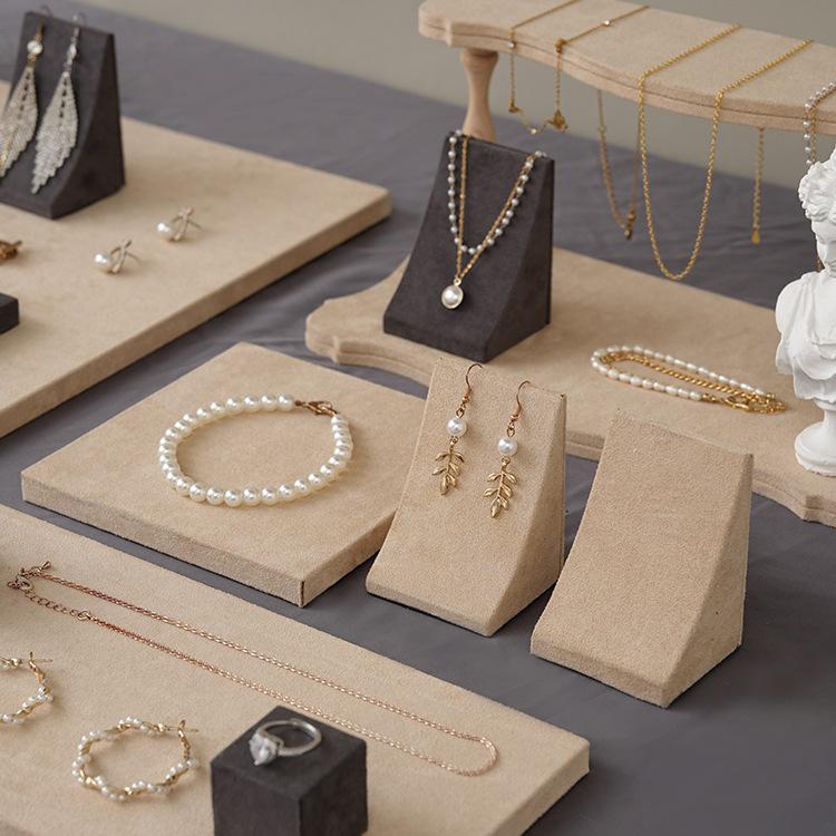 Milk Coffee Velvet Jewelry Display Stand for Necklaces, Earrings, and Rings