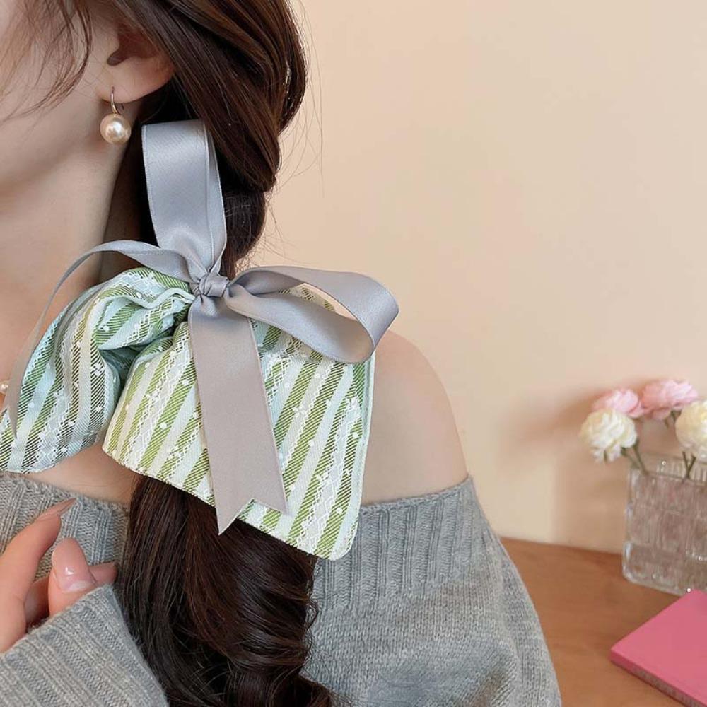 Korean Style Plaid Silk Ribbon Scrunchies Elastic Large Intestine Hair Ring Spring