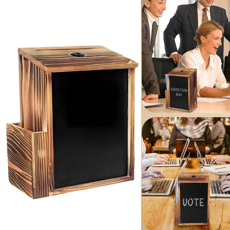 Wooden Mailbox Featuring Detachable Chalk Panel And Security Mechanism For Donations Feedback Office School Church