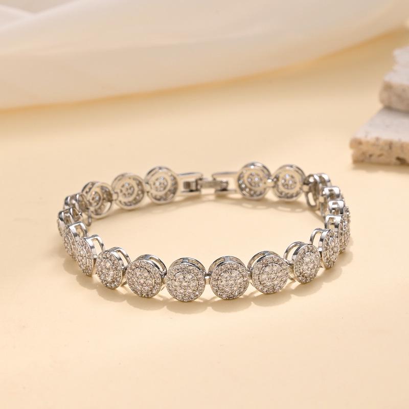 European & American Style Round Diamond Chain Bracelet - Street Hip-hop Design
