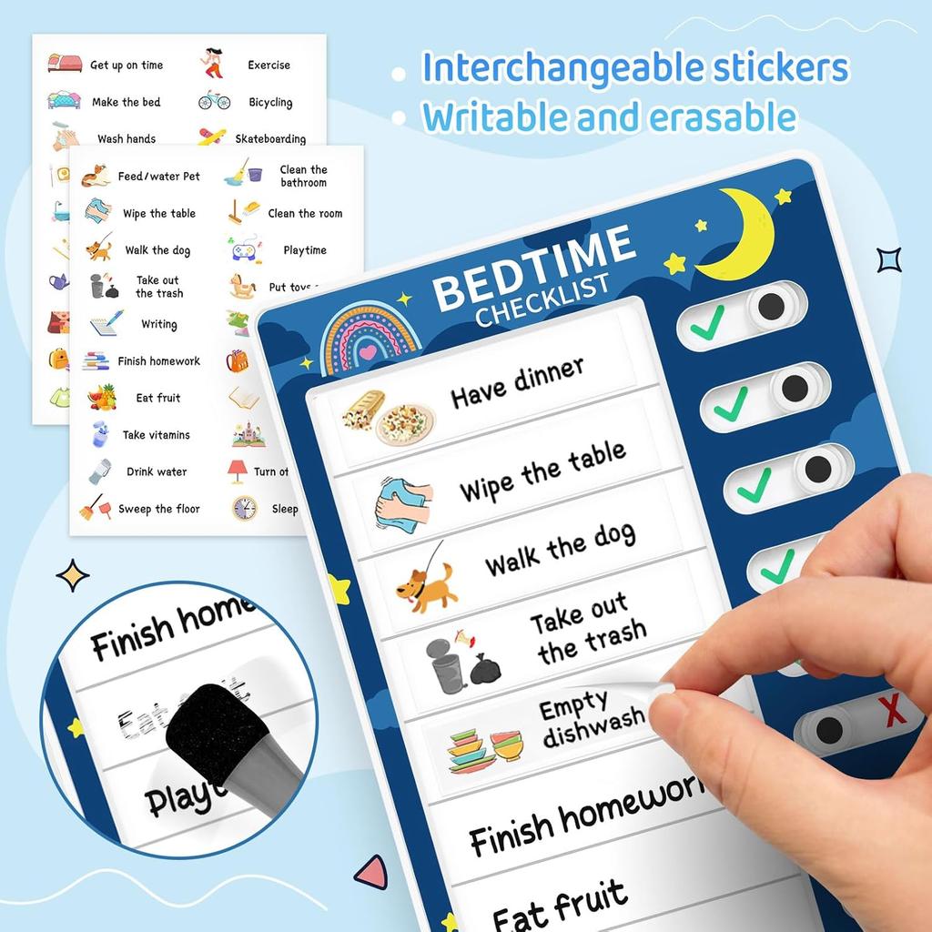 Chore Chart for Kids: Dry Erase Visual Schedule, Magnetic Bedtime/Morning Routine Chart - Toddler Chore Board, Checklist, To Do List for Kids (1