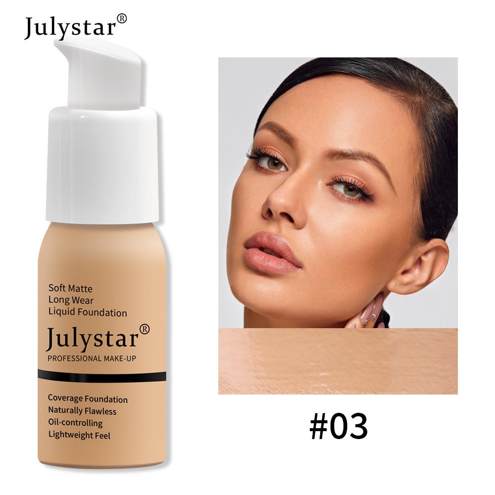Julystar Soft Matte Long Wear Liquid Foundation Oil Control Waterproof Natural Flawless Full Coverage Face Makeup Cosmetics