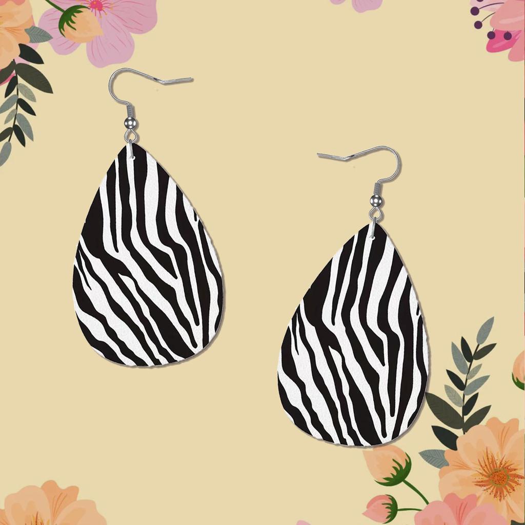 Exaggerated zebra print teardrop earrings