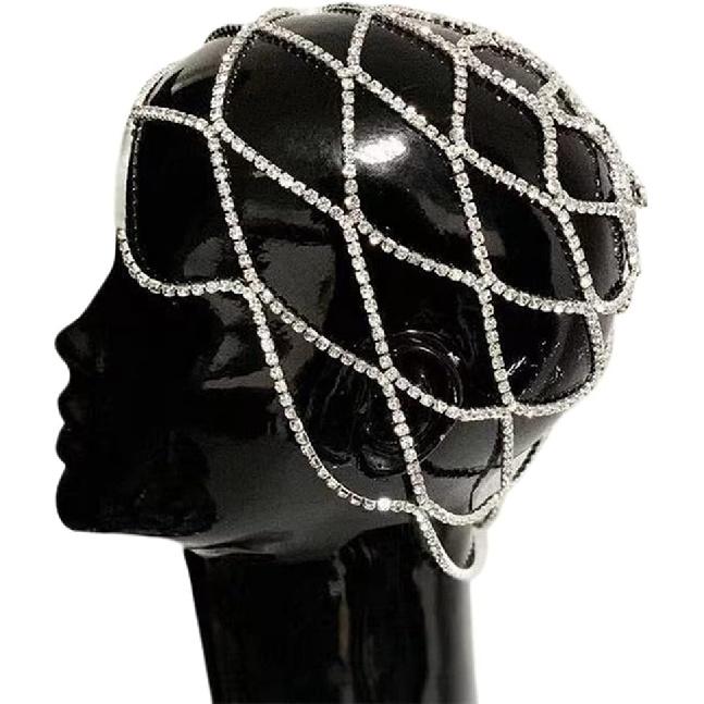 Hollow for Rhinestone Mesh Headpiece Wedding for Head Chain Jewelry Women Luxury Crystal Headband for Head Cap Hair Acce,Silver