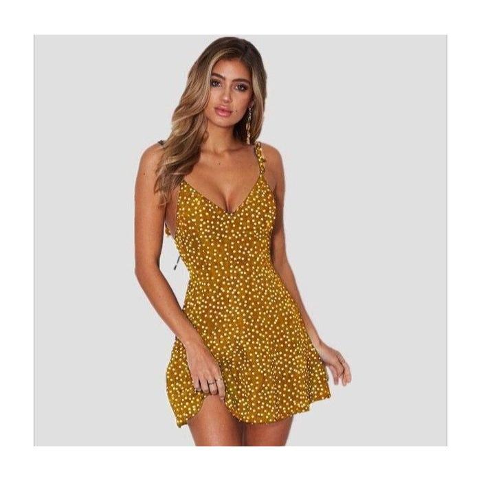 Spring and Summer New Women's Clothing Slim Polka Dot Printing Sexy Top Suspender Skirt V-neck Sleeveless Trendy Dress