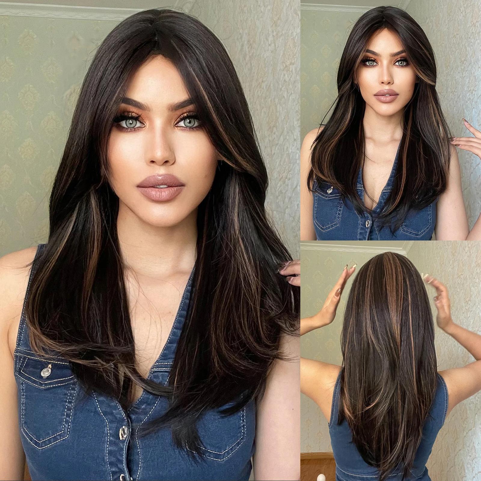 

EASIHAIR серый платиновый омбре синтетический парик длинный прямой натуральный многослойный парик для женщин термостойкие ежедневные волосы с челкой