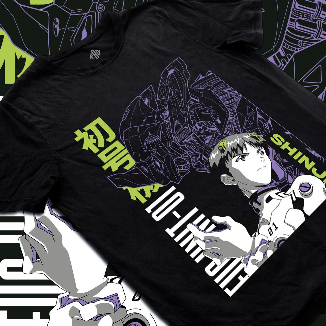 Neon Genesis Evangelion Anime Tee Shinji Ikari and EVA Unit 01 T-Shirt Mens Womens Tees Top M