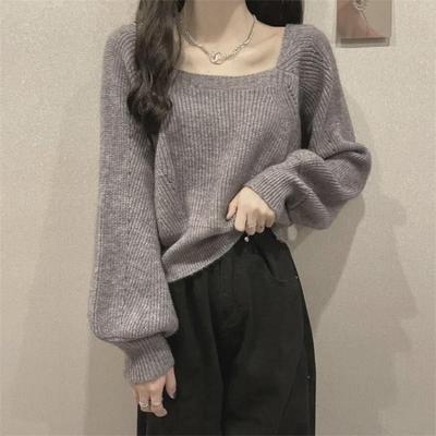 Damen Pullover mit verdickten Laternenärmeln - Herbst/Winter Quadratischer Kragen Trendiges Design
