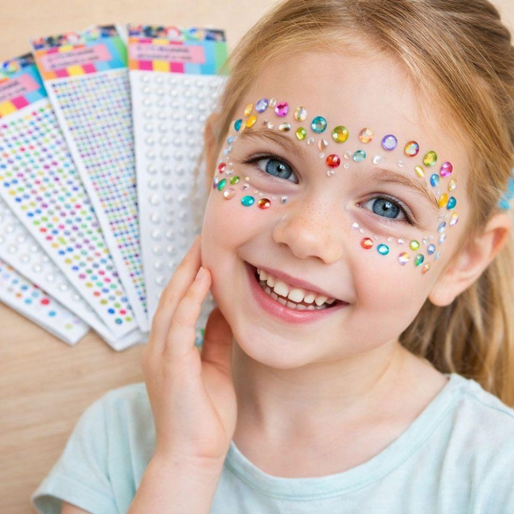 Round Shape 3D Gem Stickers Colorful Design Rhinestone Stickers Diamond Stickers  for Party Makeup