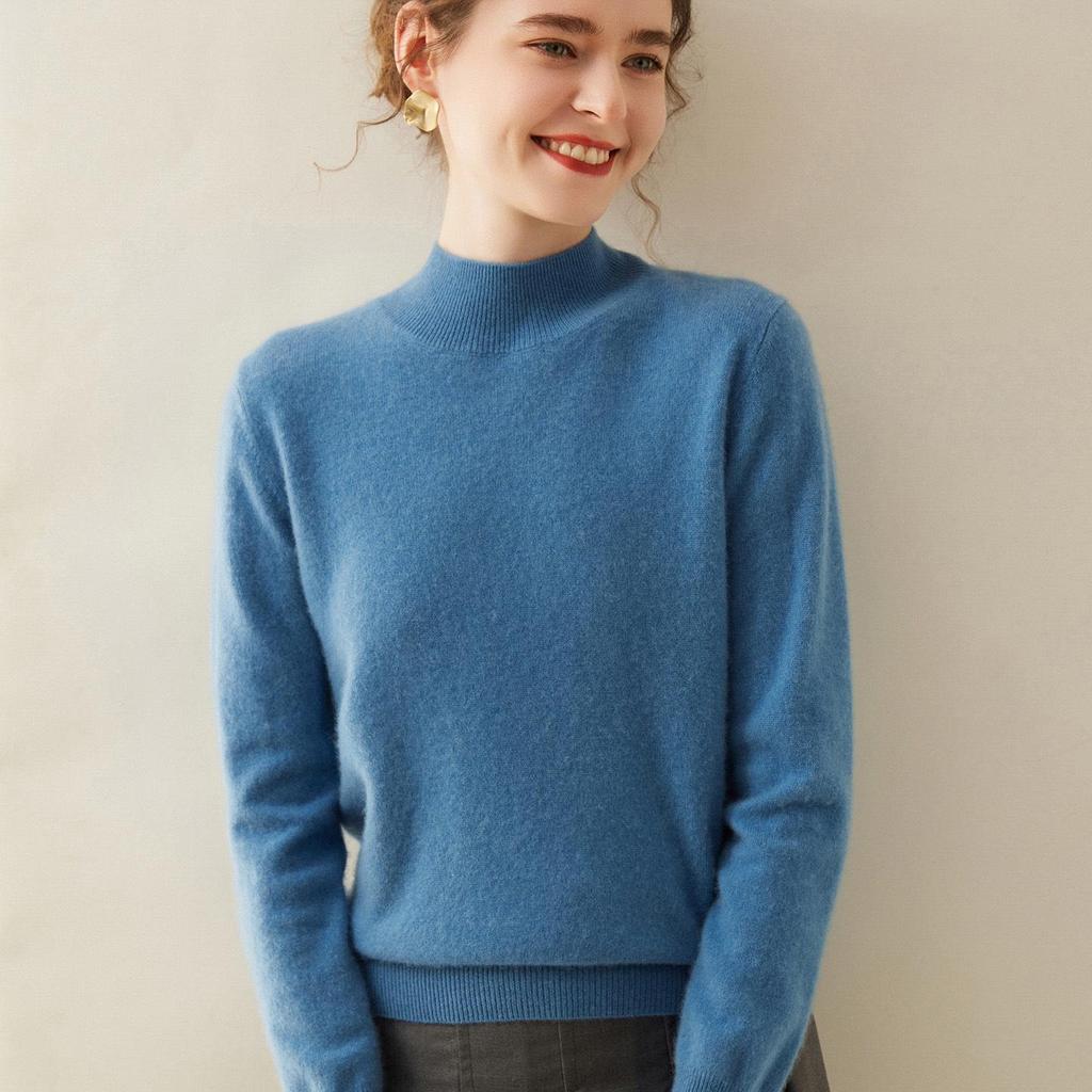 Women's Cashmere Half-High Neck Loose Knit Shirt - Soft Warm Style for Autumn/Winter