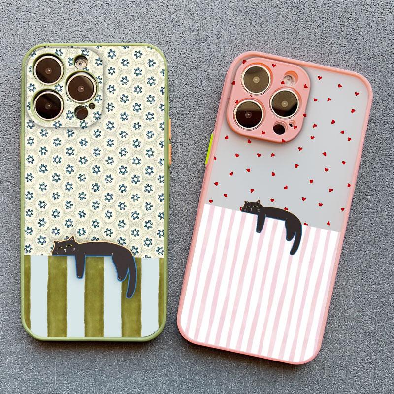 Lovely Pattern Striped Cartoon Cat Phone Case For iPhone 13 Mini 12 11 Pro Max 17 16 15 14 Pro Max Plus XR XS X 16 Plus Covers