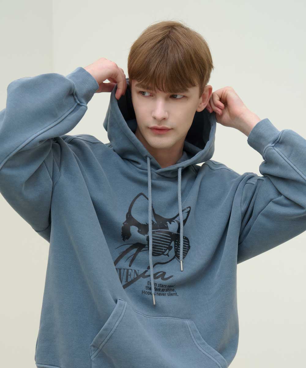 Evensia Sia Cat Pigment Blue Washed Hoodie Pigment Blue/L