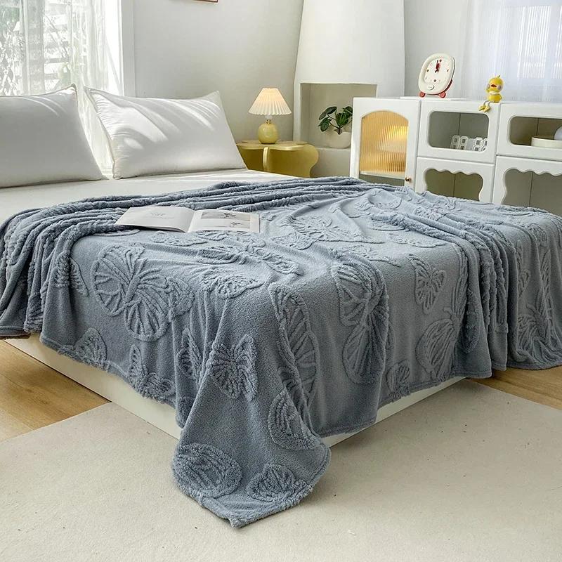 2024 New Solid Color Tafu Fleece Cut Flower Butterfly Blanket Single-layer Double-sided Fleece Fleece Office Cover Blanket