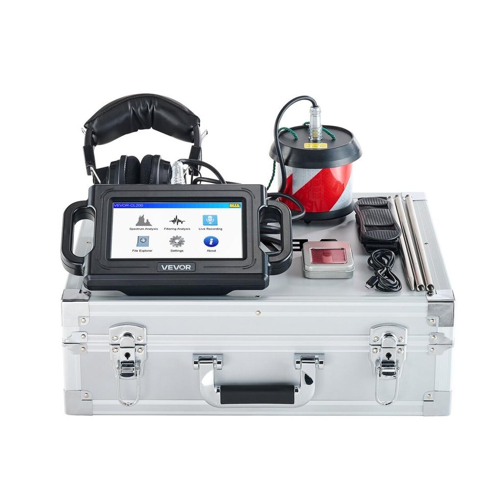 Rohrwasserleckdetektor, 1Hz-5000Hz, LCD-Touchscreen-Leckortungsgerät für 2m unterirdische Rohrleitungen mit Sensor, 3 Hörstangen,