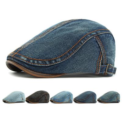 Spring Summer Denim Hat Men's Beret British Vintage Peaked Cap Women's Forward Cap
