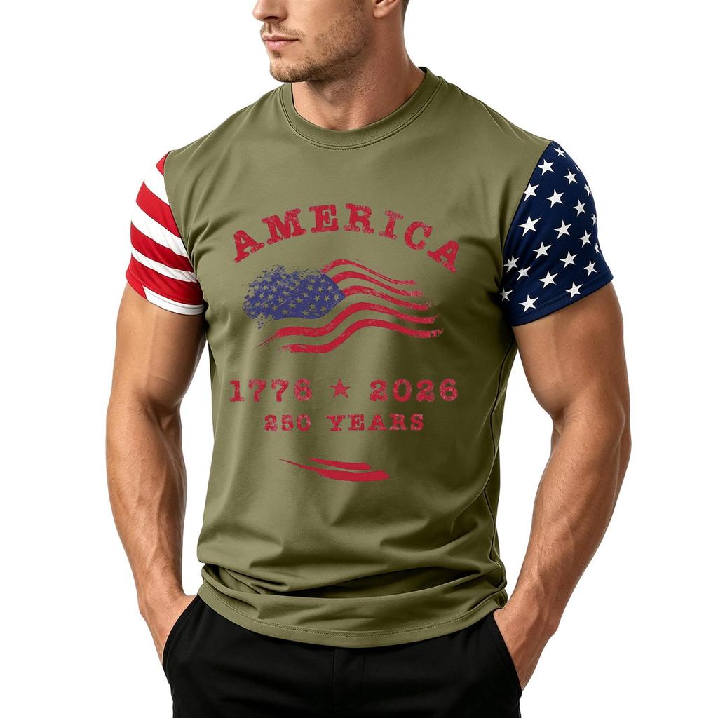 T-shirt da uomo a maniche corte con stampa bandiera Giorno dell'Indipendenza, vestibilità ampia, casual estiva, top per tutti i giorni, stile americano, maglietta grafica patriottica