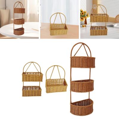 Imitation Rattan Wall Mounted Basket with Handle Hanging Basket for Patio Indoor