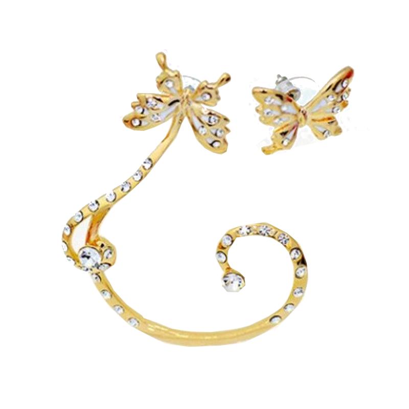 Paire de manchettes d'oreilles incrustées de strass papillon en alliage, couleur aléatoire
