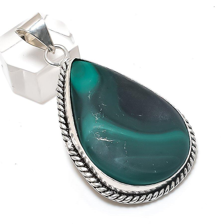 

Натуральный малахитовый драгоценный камень 925 стерлинговое серебро ювелирная подвеска 2,36 G2K04