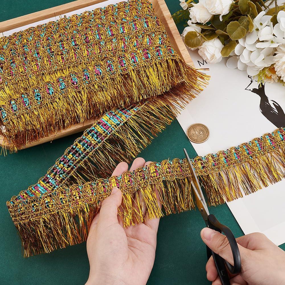 PH PandaHall 14.2 Yards 2.3'' Gold Fringe Tassel Lace Trim Sewing Fringe Trim Fringe Fibre Ribbon Trim Polyester Tassel Trim for Skirt Wedding Dress