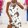 Women Plus Size White Criss Cross Cutout Neck Sleeveless Floral Printed Fitted Curved Hem Dress