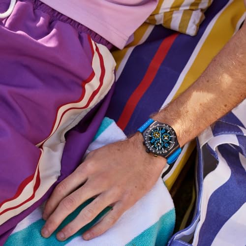 Swatch NEW IRONY CHRONO MOMENTS IN BLUE Wristwatch, YVB100, Men's, Blue