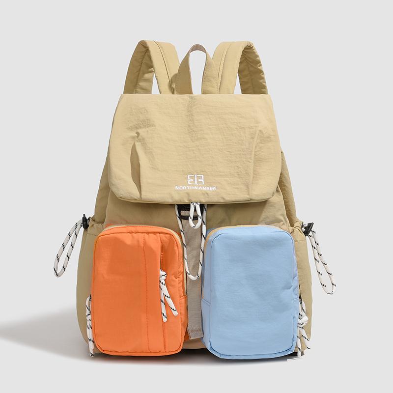 Fashion Woman Backpack 2025 Summer Waterproof Nylon Soft Handle Solid Multi-Pocket Travel Zipper Feminina Splicing Color School Bags Laptop Backpack