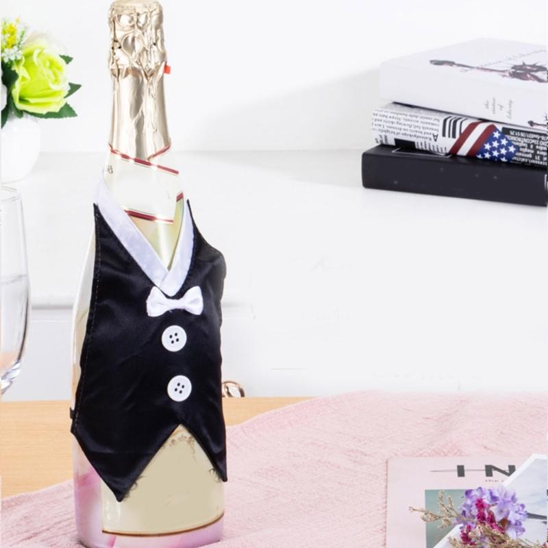 Funda para Botella de Vino de Boda Vestido Novia Novio Envolturas Decoraciones para Copas de Vino Brindis Fiesta Regalo Adorno