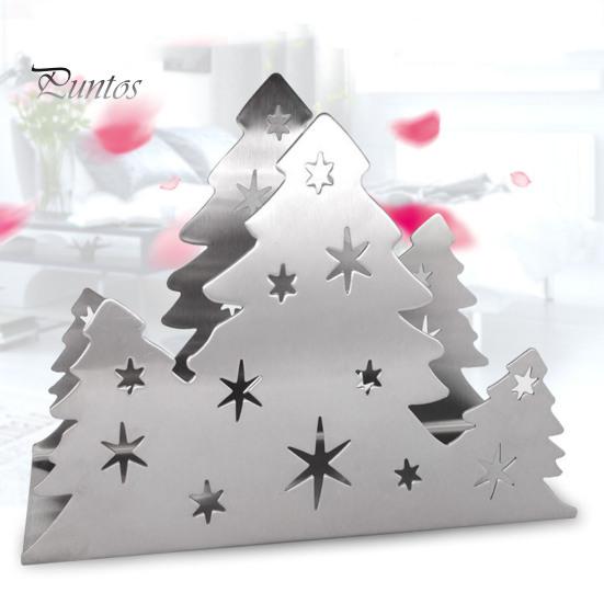 Holiday Table Decor Christmas Tree Napkin Holder, Stainless Steel Vertical Paper Towel Stand, Kitchen Counter Rack Decorative Dispenser for