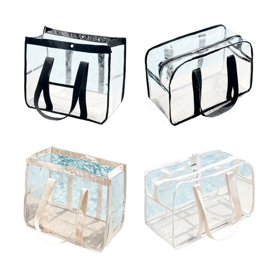 Swimming Bag, Waterproof PVC Large Capacity Beach Bag, Portable with Zipper/Button Closure Storage Bag, for Toiletry Cosmetics Organize