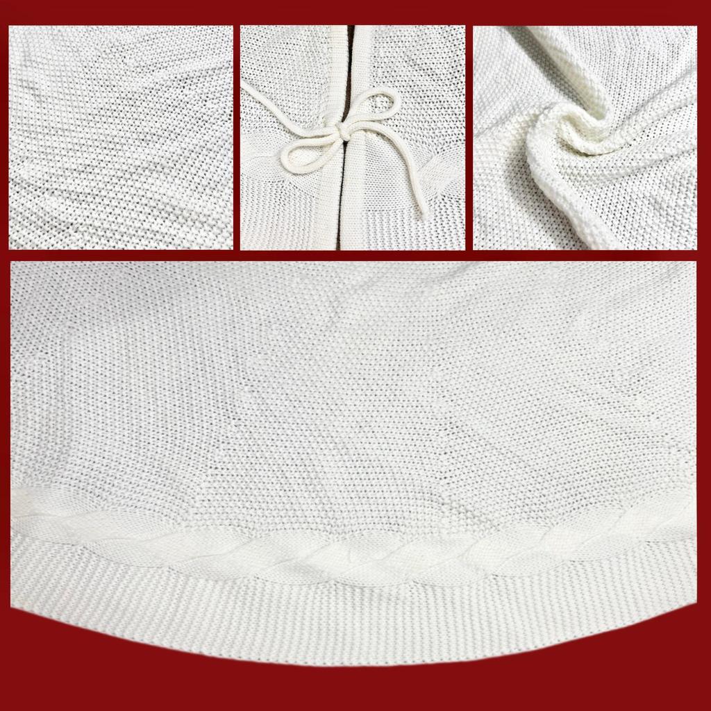 Red and Off-White Knitted Christmas Tree Skirt Decoration