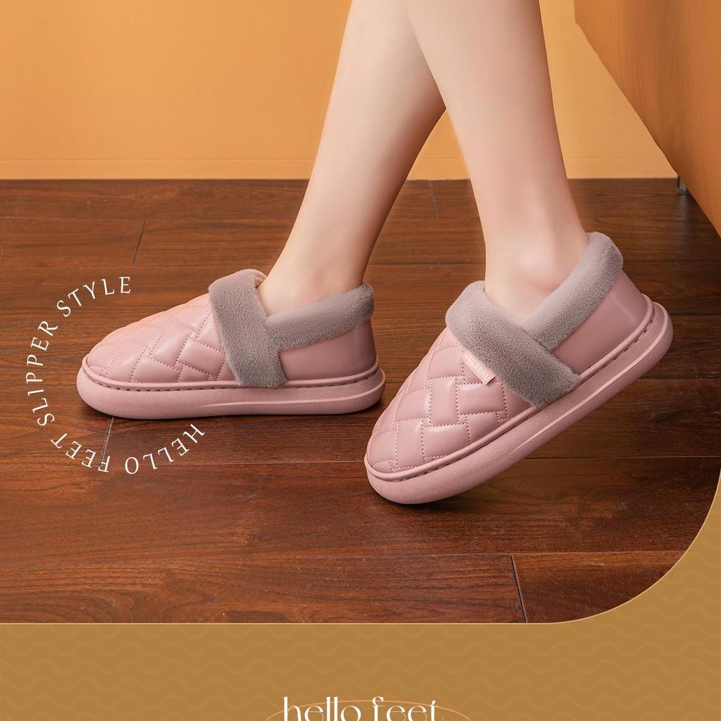 Women's & Men's Waterproof Leather Cotton Slippers for Autumn/Winter 2025 - Indoor/Outdoor, Non-Slip, Heel-Covering Design.