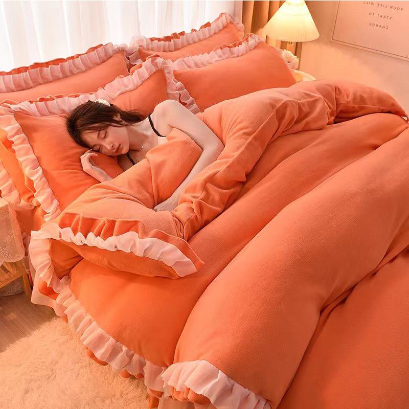 

Комплект постельного белья из молочного флиса Четыре предмета Зимний теплый Удобный Простыня Пододеяльник Наволочка 1.2m bed