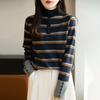 Color Block Striped Half-High Neck Sweater - Women's Fashion Slimming Knit Base Layer for Autumn/Winter.