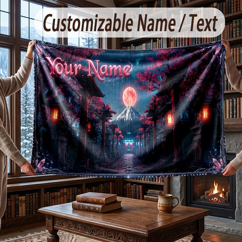 Floral Garden Theme Throw Blanket Custom Name Text Personalized Blanket Soft Cozy Blanket for Home Sofa Bed