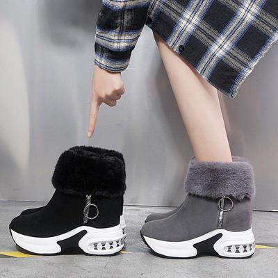 Bottes de Neige Cheville Femme, Doublées Polaire avec Fourrure de Lapin Épaisse, Rehaussantes, Chaussures en Coton Hiver Chaud Grande Taille, Nouveau Style 2025.