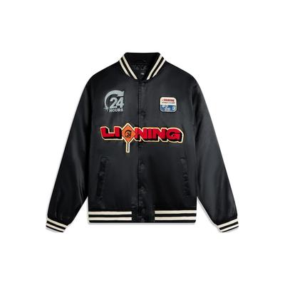 Jaqueta Curta de Algodão Solta com Gola Baseball e Estampa de Letras da Série Skateboarding Li Ning Jaqueta Masculina Preta AJMU021-1