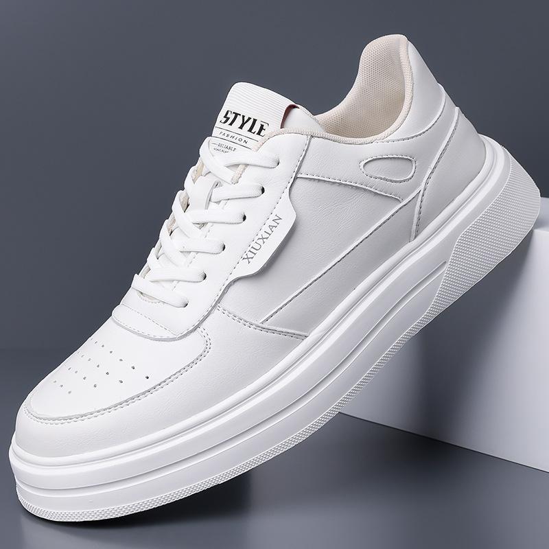 White Casual Shoes Lightweight Sneakers Breathable Tenis Sports Shoes Leather Men Skateboarding Shoes Flat Wear-Resistant Shoes