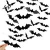 Halloween Bat Wall Stickers 3D Bats Decor Black Stickers Waterproof Shaped Art Scary Plastic DIY Room Decal for Indoor Party Supplies Outdoor Decor