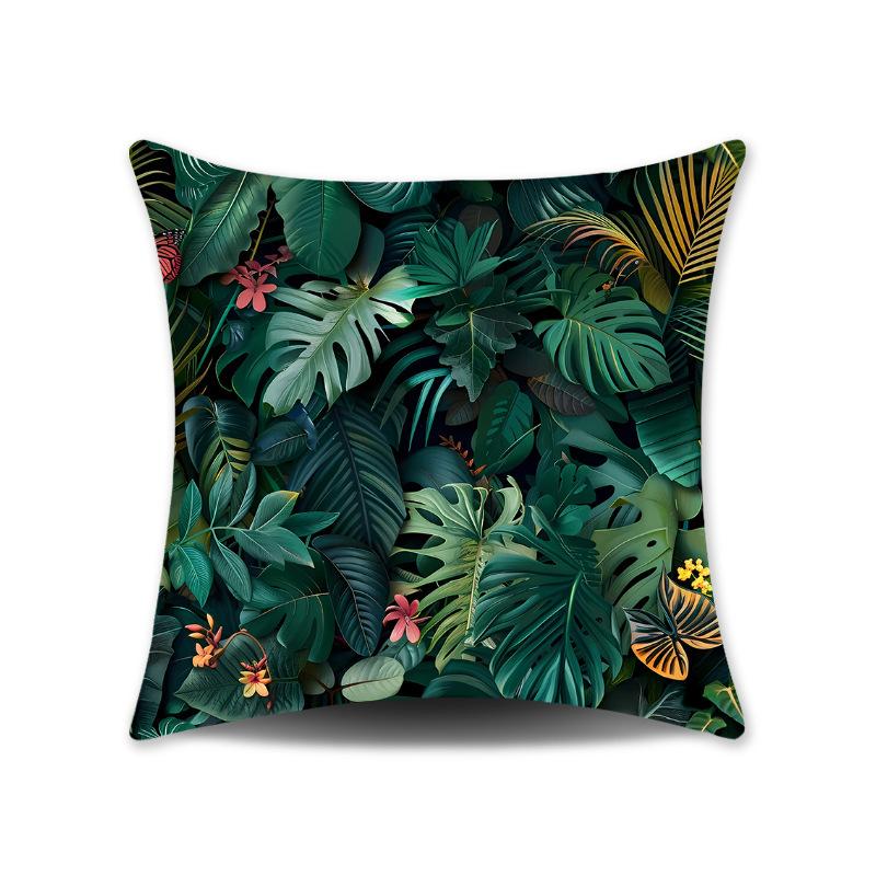 New Nap Pillow Green Leaves Sofa Plush Pillow Cover Home Bedroom Sofa Summer Pillow Cover