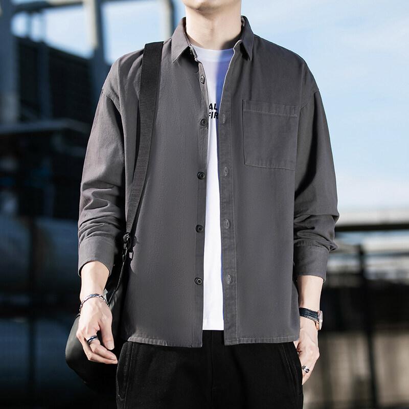 Spring Autumn Men's Cotton Casual Shirts High Quality Solid Color Turn Down Collar Loose Fashion Youthful Vitality Shirts Men