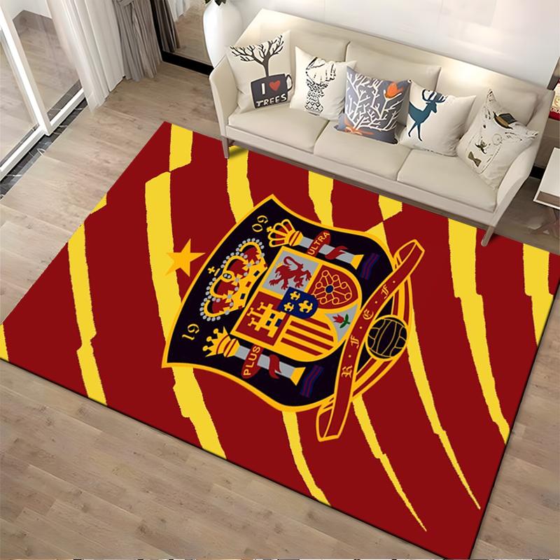 Spain Football Crest Carpet with Red and Yellow Stripes Design Suitable for Use As an Anti-slip for Living Room Bedroom Sofas