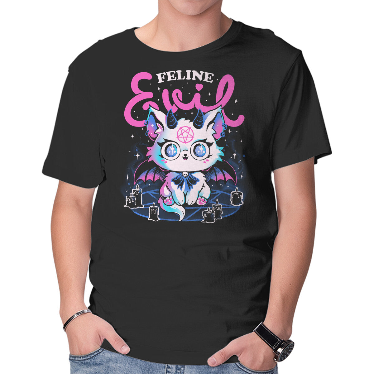 Unisex Crew Neck T-Shirt Feline Evil Graphic Short Sleeve Casual Tee XXXL