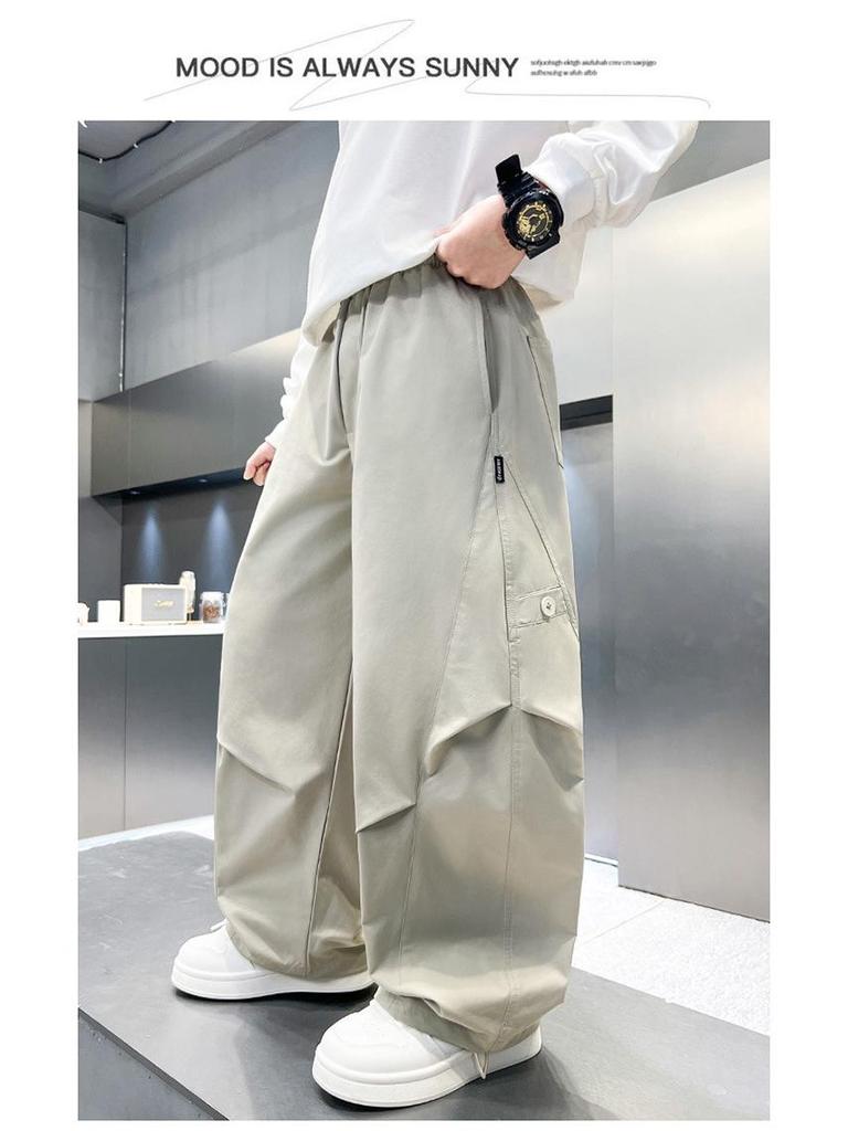Zhi Li Boys' Spring/Autumn Loose Straight-Leg Work Pants - Stylish and Comfortable for Older Children