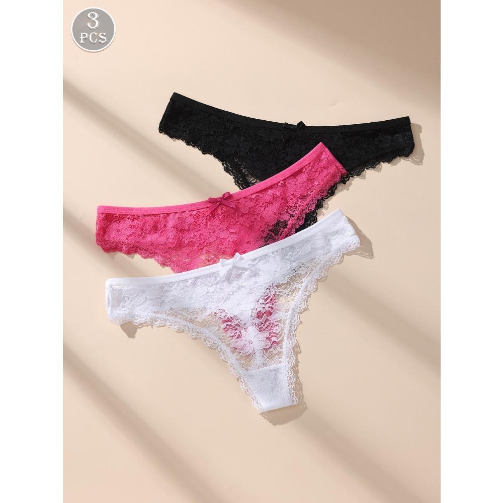 

Awesomea 3Pcs Women’s Lace Bow Underwear – Soft Comfortable Low Waist Panties – Breathable Stretchy Seamless Lightweight Bri Practical Use XS&3pcs