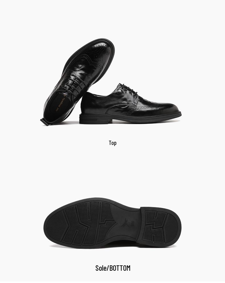 2026 Red Dragonfly Men's Brogue Leather Formal Shoes with Velvet, Genuine Leather, Perforated Design, Ideal for Weddings and Business.
