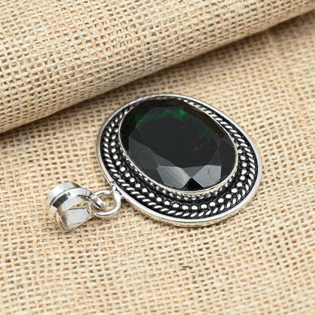 Chrome Diopside Gemstone Handmade 925 Solid Sterling Silver Jewelry Exquisite Pendant For Women